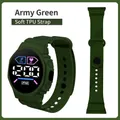 Round army green LED digital sports watch featuring a flexible and soft TPU strap - Army Green