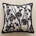 Vintage zwart-wit bloemen kussenhoes met fluwelen rand en Scandinavisch ontwerp - 45*45cm (Alleen Hoes) / Paardenbloem Zwart