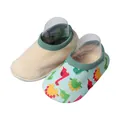 Baby non-slip indoor floor socks featuring cute dinosaur patterns and plain beige - (Fleece Style) Green Dinosaur