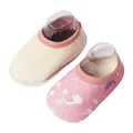 Soft breathable anti-slip baby indoor floor socks with cartoon narwhal and rainbow prints - (Fleece Style) Pink Dolphin