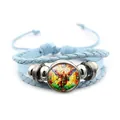 Retro light blue multi-layer braided leather bracelet featuring Archangel Michael glass charm - Stained Glass Style (XSWX7642-4) / Blue