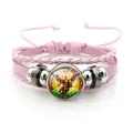 Pink multi-layer woven leather bracelet featuring Archangel Michael cabochon charm - Stained Glass Style (XSWX7642-4) / Pink