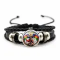 Multilayer braided leather bracelet with Archangel Michael glass cabochon pendant. - St. Michael Divine Style (XSWX7642-5) / Black