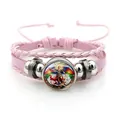 Pink multi-layer braided leather bracelet with Archangel Michael cabochon - St. Michael Divine Style (XSWX7642-5) / Pink