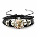 Multilayered black leather braided bracelet featuring vintage Archangel Michael charm - St. Michael Portrait Style (XSWX7642-6) / Black