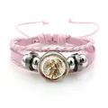 Pink multi-layer leather braided bracelet featuring an Archangel Michael glass cabochon - St. Michael Portrait Style (XSWX7642-6) / Pink