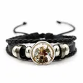 Vintage multi-layer braided leather bracelet featuring Archangel Michael glass cabochon charm - St. Michael Standing Style (XSWX7642-7) / Black