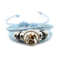 Light blue multi-layer braided leather bracelet with Archangel Michael glass cabochon - St. Michael Standing Style (XSWX7642-7) / Blue