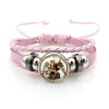 Pink braided leather bracelet with Archangel Michael glass cabochon charm - St. Michael Standing Style (XSWX7642-7) / Pink