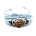 Sky blue multi-layer braided leather bracelet with St. Michael Archangel glass charm - St. Michael Battle Style (XSWX7642-2) / Blue