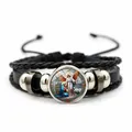 Retro multilayer braided leather bracelet featuring an Archangel Michael glass charm - St. Michael and Virgin Mary Style (XSWX7642-3) / Black