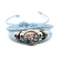 Light blue braided leather bracelet featuring Archangel Michael glass cabochon - St. Michael and Virgin Mary Style (XSWX7642-3) / Blue