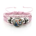 Elegant pink vintage Archangel Michael multilayer braided leather bracelet for women - St. Michael and Virgin Mary Style (XSWX7642-3) / Pink