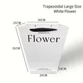 Sac cadeau en papier trapézoïdal blanc pour fleurs avec poignées et dimensions. - Trapèze Moyen Fleur Blanc/Noir