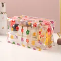 Clear PVC wash bag with colorful floral print and pink zipper for travel storage - Colorful Small Flowers (20 Wire) / Colorful Small Flower Style