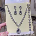 Detailed view of silver-tone teardrop crystal necklace earring and bracelet jewelry set - White (DZ67A)