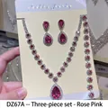 Three-piece rose pink rhinestone necklace earrings bracelet jewelry set details - Rose Pink (DZ67A)