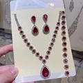 Detailed view of fashion red rhinestone necklace earring and bracelet set for party - Red (DZ67A)