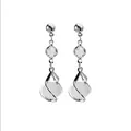 Elegant S925 sterling silver long drop earrings with spiral frame and white bead - Silver Cat Eye Stone Tassel Pendant