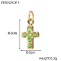 Small gold stainless steel cross pendant with green zircon stones, DIY jewelry making accessory - Gold with Green Zirconia (FP30525D13)