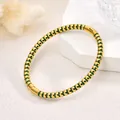 Elegant 18K gold plated stainless steel beaded bracelet with green enamel accents - Dark Green Bead Bangle