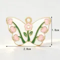 Butterfly shaped enamel alloy pendant charm with dimension lines for DIY jewelry making - White Lily of the Valley Butterfly