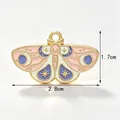Pink and blue moth enamel pendant charm featuring celestial star and moon patterns - Pink Moon and Star Moth