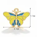 Enameled blue and yellow butterfly alloy pendant for DIY jewelry making, 2.5x1.7cm - Blue and Yellow Patchwork Butterfly Style B