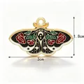 Butterfly enamel charm with rose pattern, 3cm width alloy DIY jewelry making accessory - Black Red Flower Butterfly