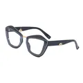 Gafas de sol de ojo de gato negras para mujer con detalles dorados únicos en las patillas. - C23 Negro En La Parte Superior Transparente Con Acabado Arenado Antiluz Azul [cadena No Incluida]