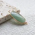 Faceted green natural stone oval pendant with gold double-loop connector for DIY jewelry - Green Aventurine