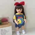 Realistic reborn baby doll in cute denim overalls and red bow headband toy - Little Dinosaur Outfit With Big Straight Legs And Chubby / Doll Clothes (Outfit Only)