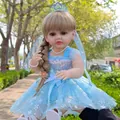 Realistic reborn baby doll toy wearing a blue princess snowflake dress and tiara - Elsa Princess Dress Blonde Hair / Doll Clothes (Outfit Only)