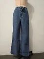 Vollansicht der amerikanischen Retro-High-Waist-Jeans mit weitem Bein in Blau - S / Vorverkauf / Blau