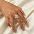Vintage silver sun-shaped adjustable opening ring for women on white silk background - Sun Ray Style (M-234) / Matte Silver
