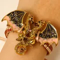 Vintage gold-toned flying dragon bracelet with pink enamel wings and braided cord. - Dragon Woven Style (1181) / Pink