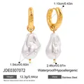Orecchini in acciaio inossidabile con perle barocche e dettagli in zirconi cubici - Stile Perla Artificiale Irregolare con Cerchio Martellato (JDE0307072)