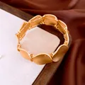 Minimalist gold-tone pleated geometric circular link elastic bracelet - Bracelet - Matte Gold (9 Pieces)