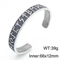 Bracelet manchette vintage en acier inoxydable avec runes vikings pour hommes - Couleur Acier (KB214929-MZOZ)