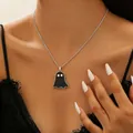 Minimalist black enamel ghost pendant necklace on high-quality stainless steel chain - Black Ghost Necklace (Silver)