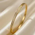 Elegant gold titanium steel bangle bracelet with sparkling crystal inlay for women - Gold Color (A-10)
