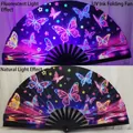 UV reactive 10 inch folding fan with butterfly pattern and durable bamboo frame - Butterfly & Star UV Glow A80
