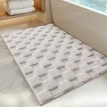 Soft absorbent checkered bathroom mat with high-low pile texture on white marble floor - White (Suge Mijing Series)