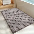 Absorbent gray bath mat with high-low textured checkerboard pattern - Light Grey (Suge Mijing Series)