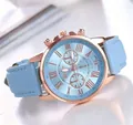 Elegant women's quartz watch featuring rose gold case and a light blue leather strap - Sky Blue