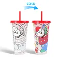 Christmas theme plastic color changing coffee cup with straw cold activated effect - 701-800ml / Christmas Snowman Style