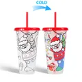 Festive Christmas-themed cold-sensitive color-changing plastic cup with a red straw - 701-800ml / Christmas Santa Style