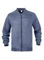 Detail einer blauen Herren-Wildlederjacke mit gerippten Bündchen und Reißverschluss. - S / Marineblau