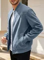 Detailansicht der blauen Wildlederjacke für Herren mit Textur und Rippbündchen - S / Aqua