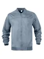Front view of men's blue suede bomber jacket with full zipper and ribbed collar detail - S / Aqua
